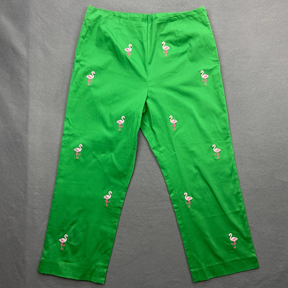 Soft Surroundings Womens Pants Green Flamingo Size Medium